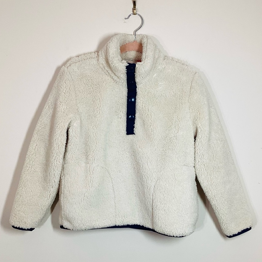 New Crewcuts Pullover Sweater Girl 6 7 Sherpa Top J Crew 1/2 Snap Cream